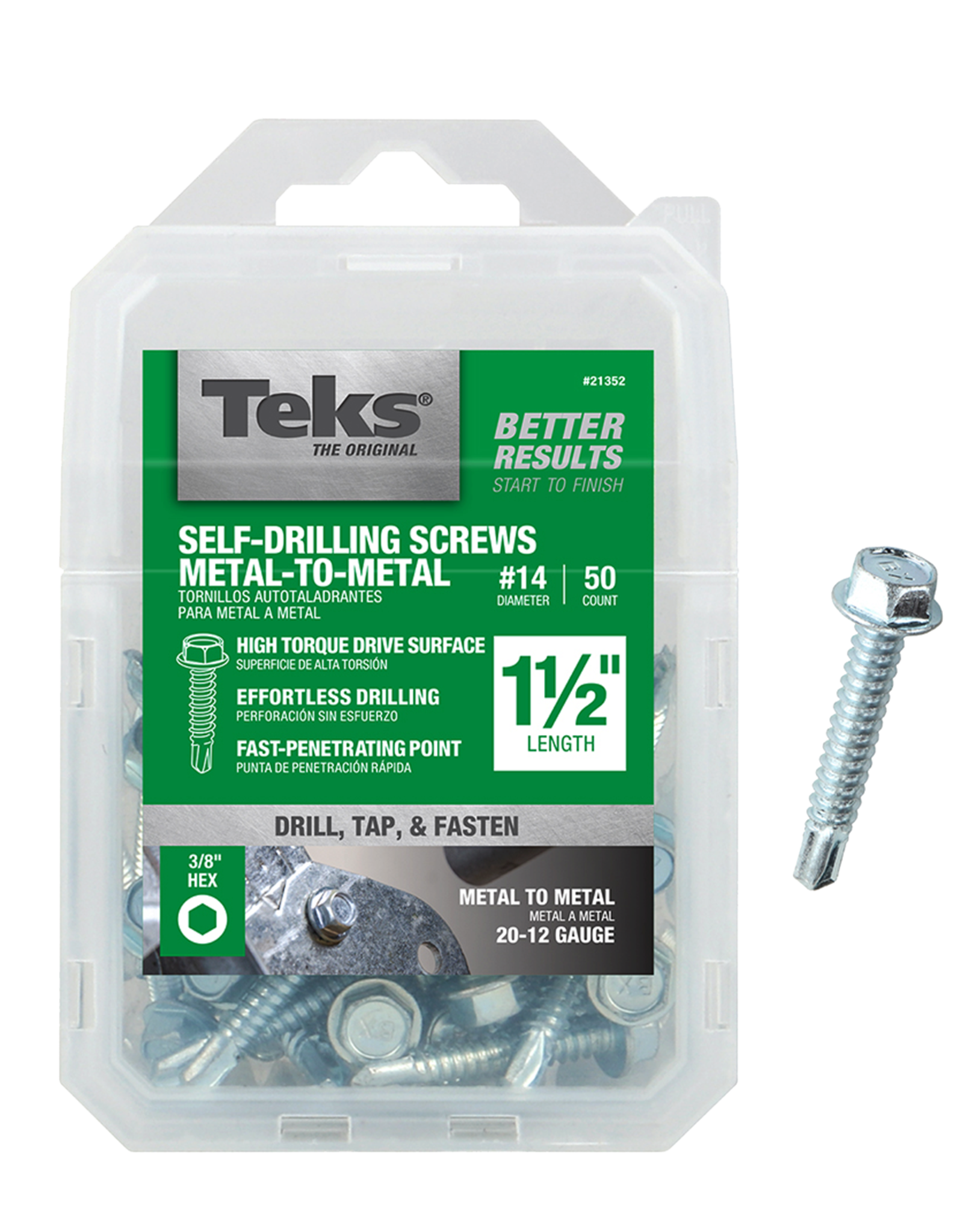 Teks Teks 21352 Self-Tapping Screw, #14 Thread, Coarse, 3/8 in Drive, Self-Drill Point