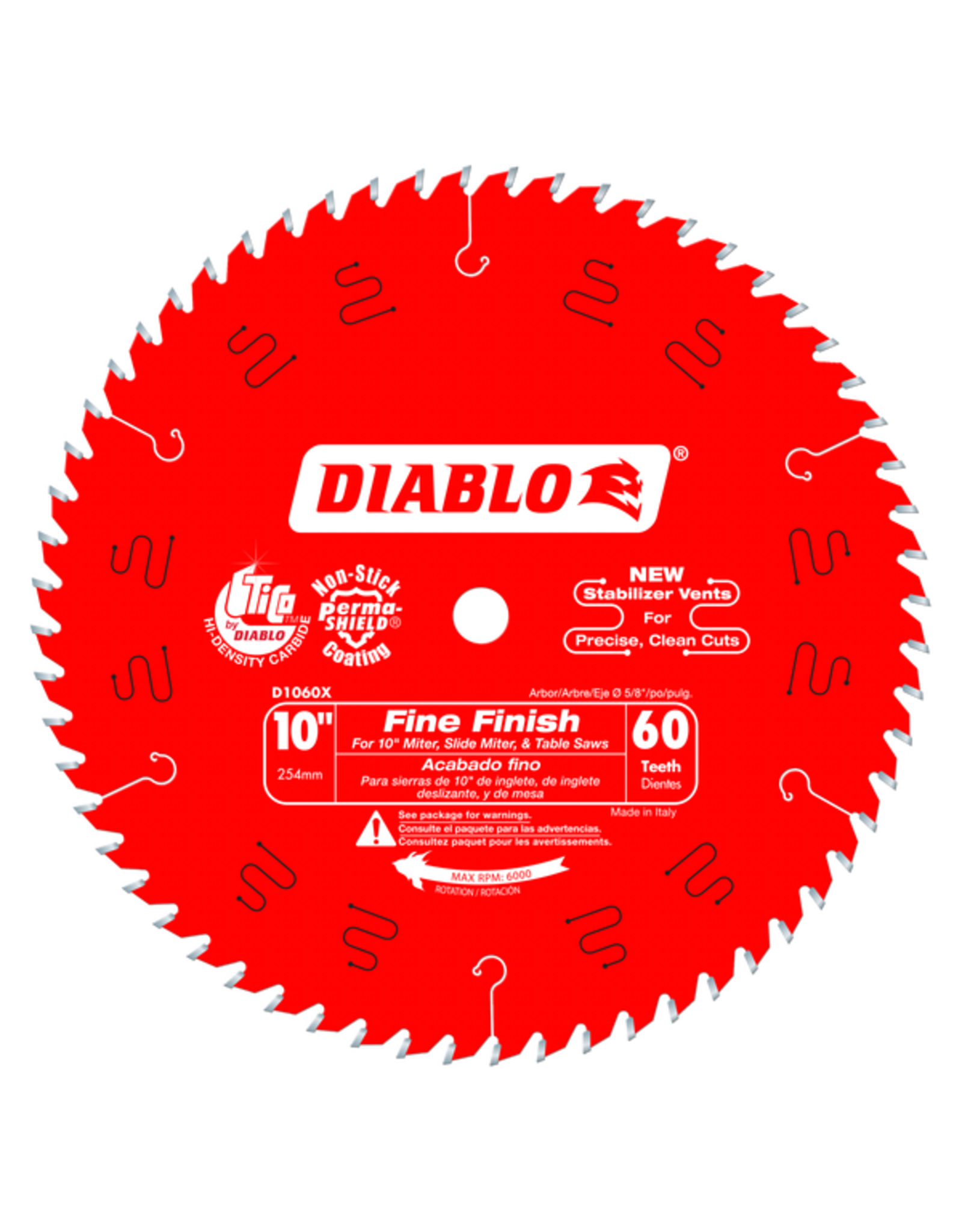 Diablo Diablo D1060X Circular Saw Blade, 10 in Dia, 5/8 in Arbor, 60-Teeth, Carbide Cutting Edge