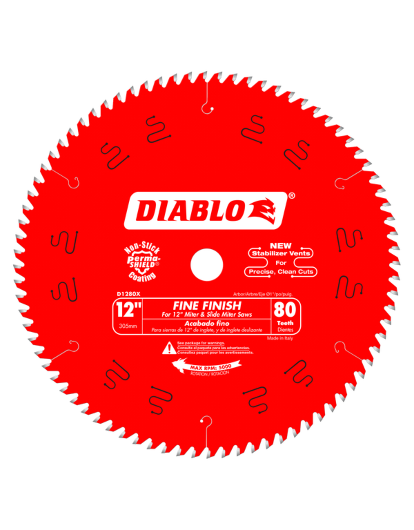 Diablo Diablo D1280X Circular Saw Blade, 12 in Dia, Carbide Cutting Edge, 1 in Arbor, Steel