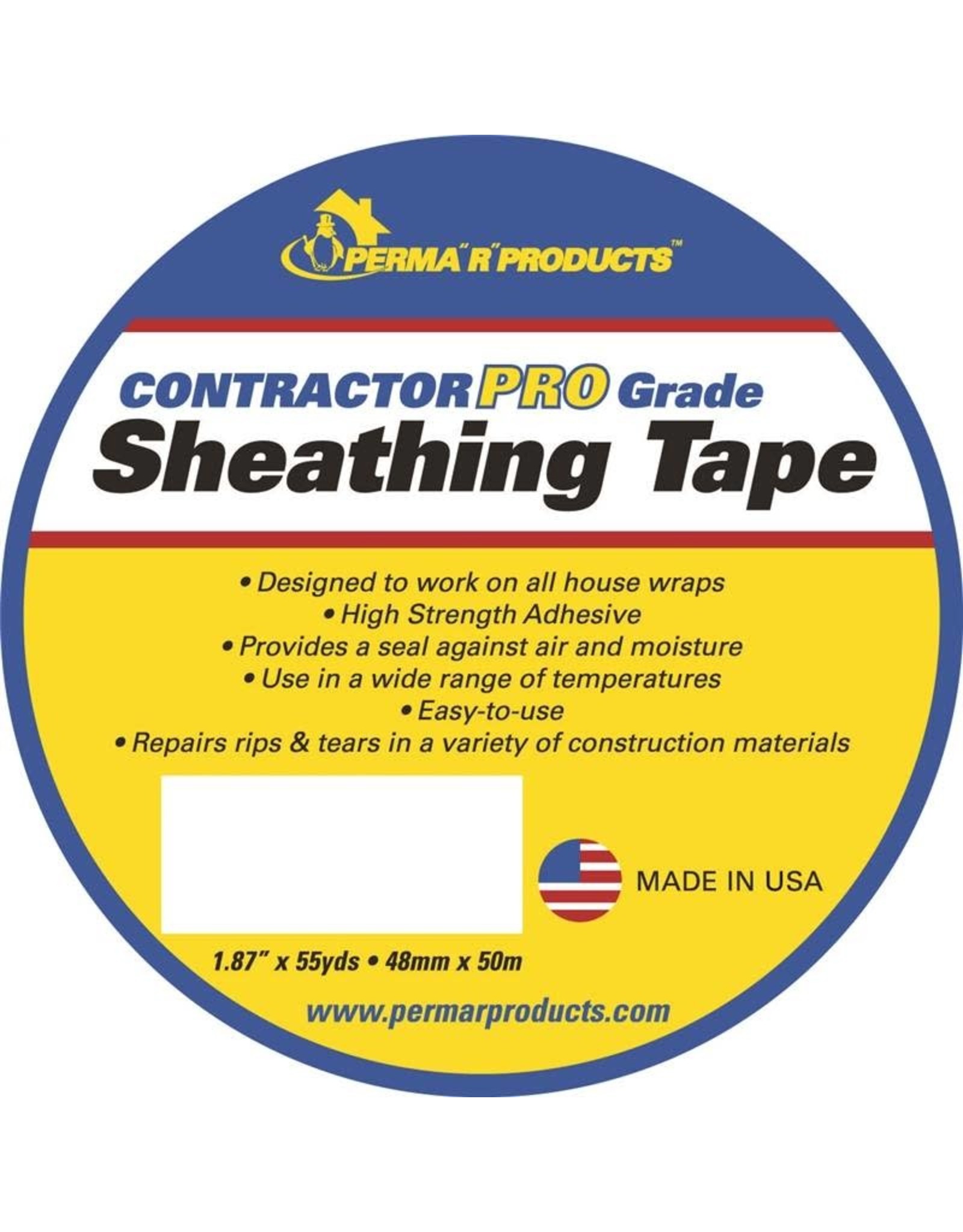 Perma R Products PERMA R PRODUCTS Contractor Pro Grade 18755 Sheathing Tape, 50 m L, 48 mm W, Polypropylene Backing, White