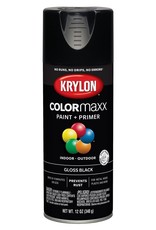 Krylon Krylon COLORmaxx K05505007 Spray Paint, Gloss, Black, 12 oz Aerosol Can