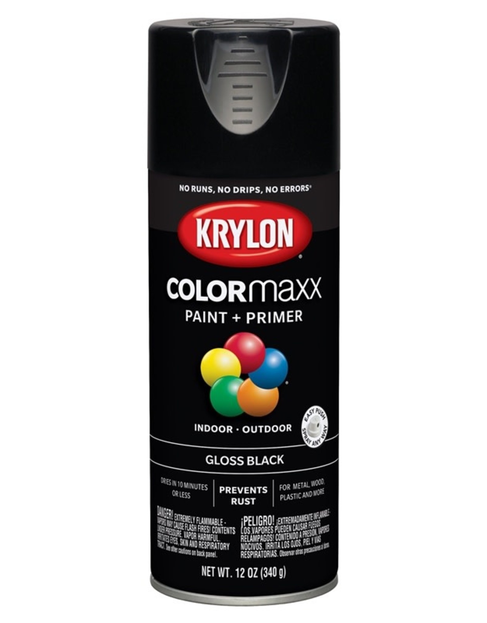 Krylon Krylon COLORmaxx K05505007 Spray Paint, Gloss, Black, 12 oz Aerosol Can