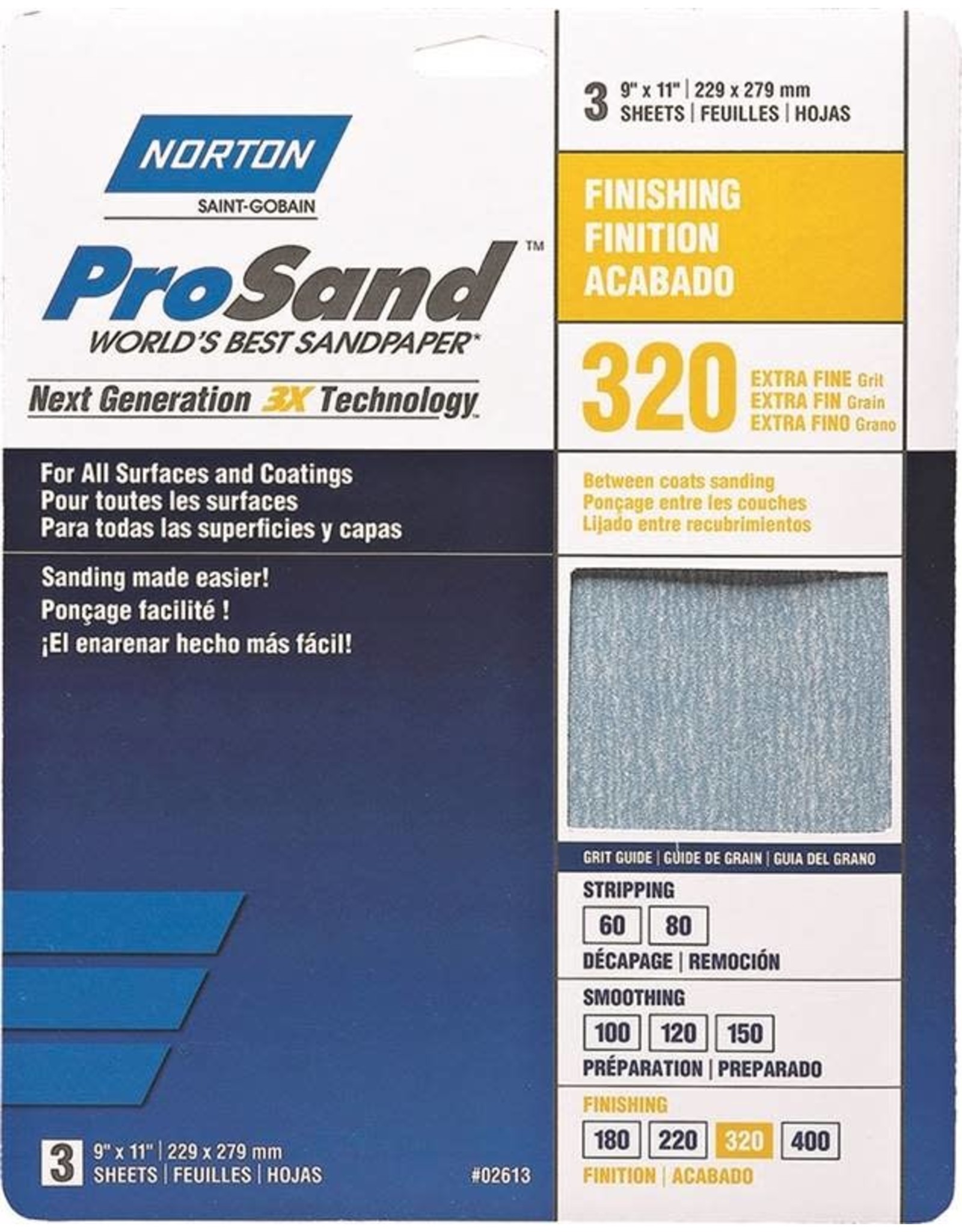 Norton NORTON ProSand 07660768157 Sanding Sheet, 320-Grit, Paper Backing, Aluminum Oxide, Tan*