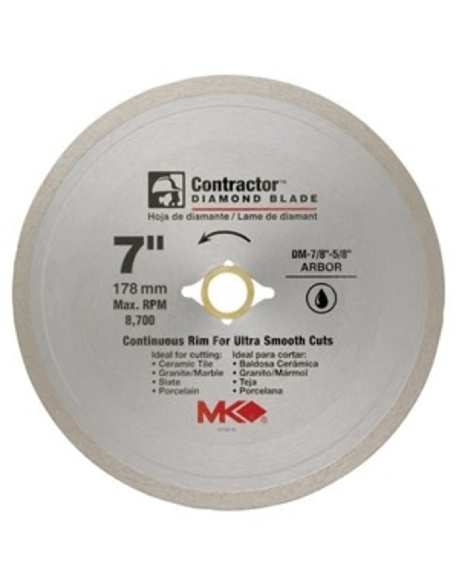 MK MK 167029 Circular Saw Blade, 7 in Dia, 7/8 to 5/8 in Arbor, Diamond Cutting Edge*