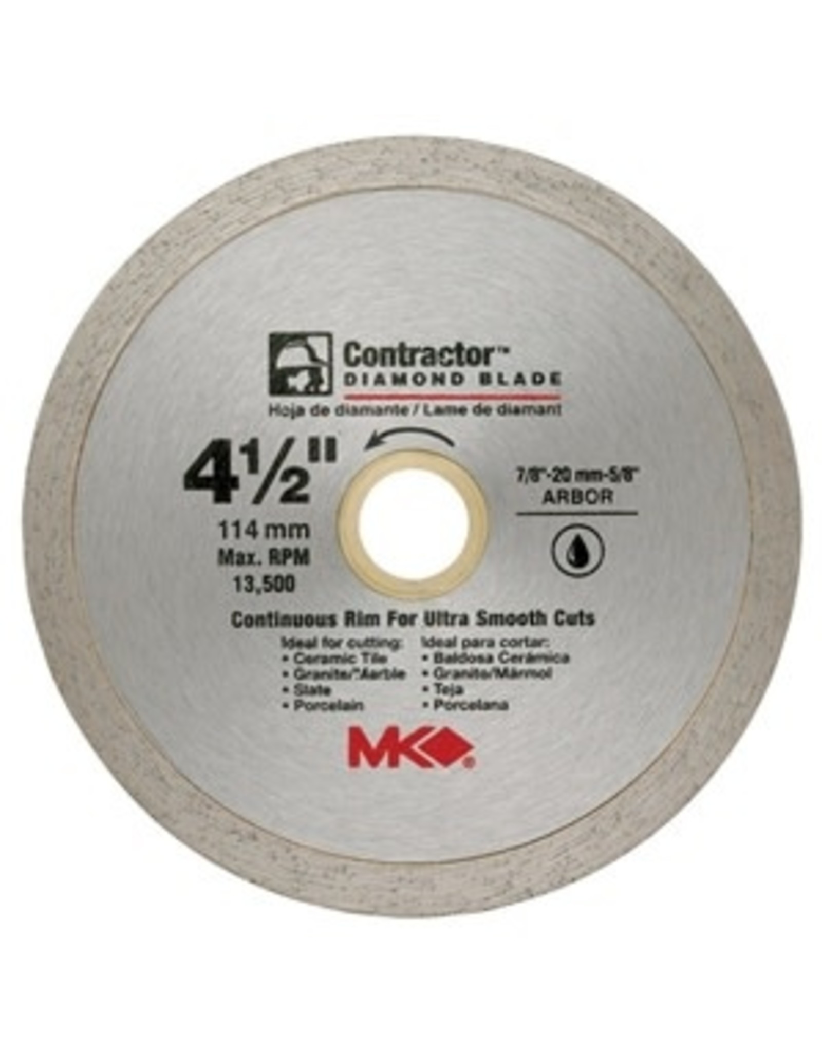 MK MK 167028 Circular Saw Blade, 4-1/2 in Dia, 7/8-20 to 5/8 Arbor, Diamond Cutting Edge*