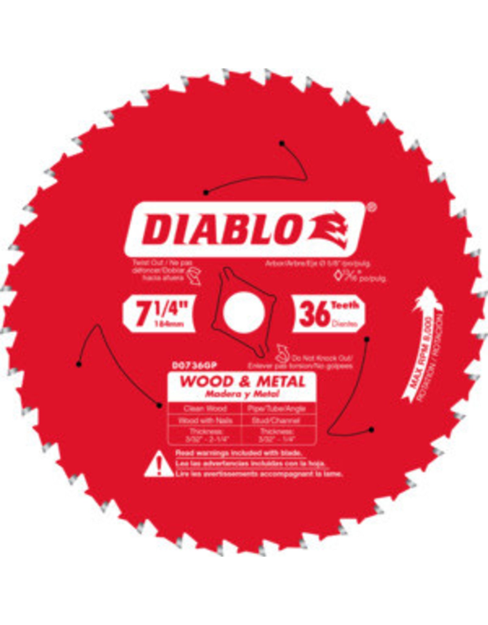 Diablo Diablo D0736GPA Circular Saw Blade, 7-1/4 in Dia, 5/8 in Arbor, 36-Teeth, TiCo Cutting Edge