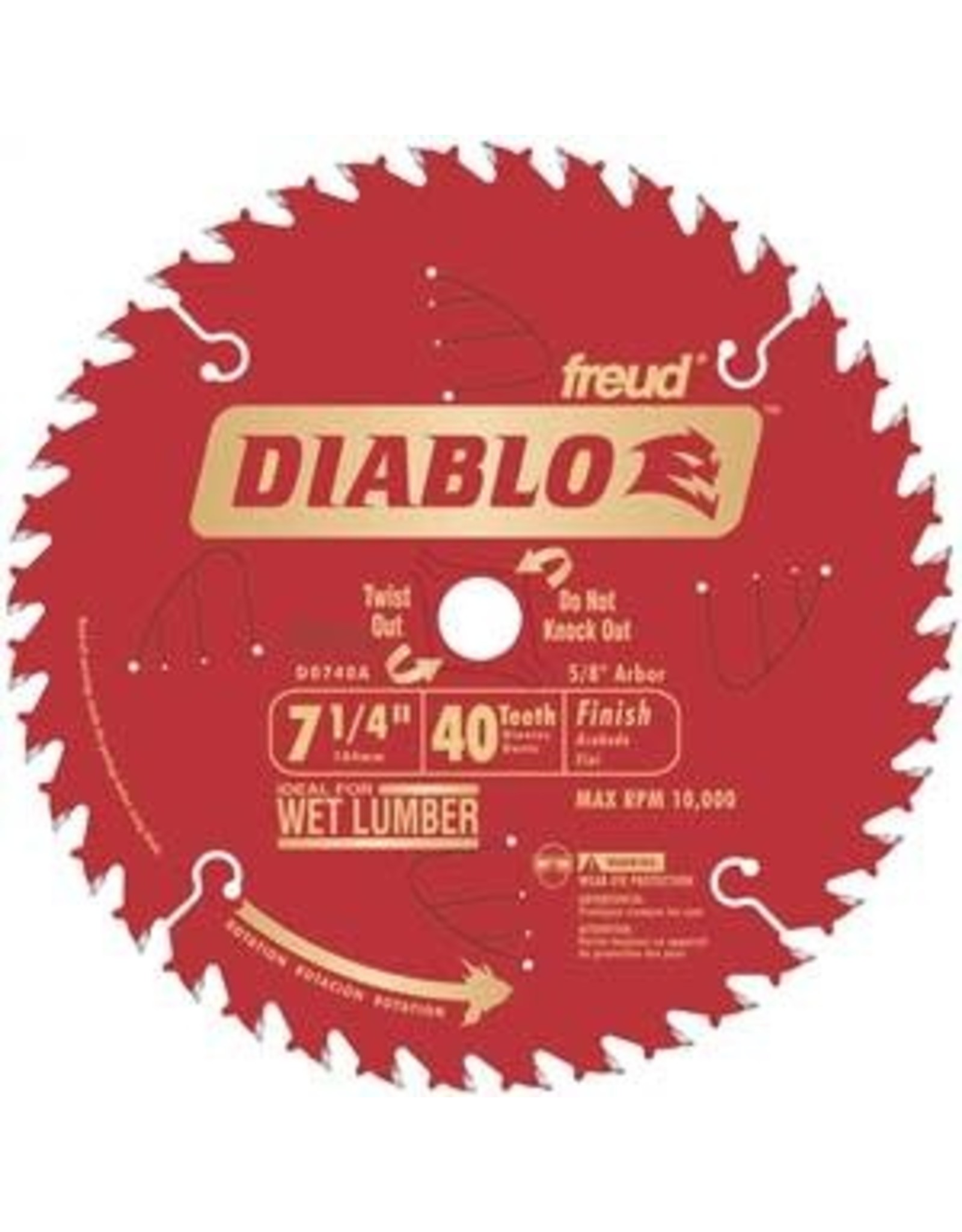 Diablo Diablo D0740A Circular Saw Blade, 7-1/4 in Dia, Carbide Cutting Edge, 5/8 in Arbor, Steel