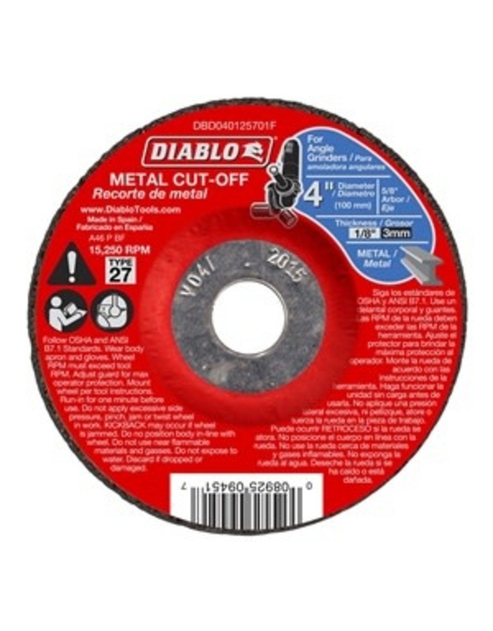 Diablo Diablo DBD040125701F Cut-Off Wheel, 4 in Dia, 1/8 in Thick, 5/8 in Arbor, Aluminum Oxide Abrasive