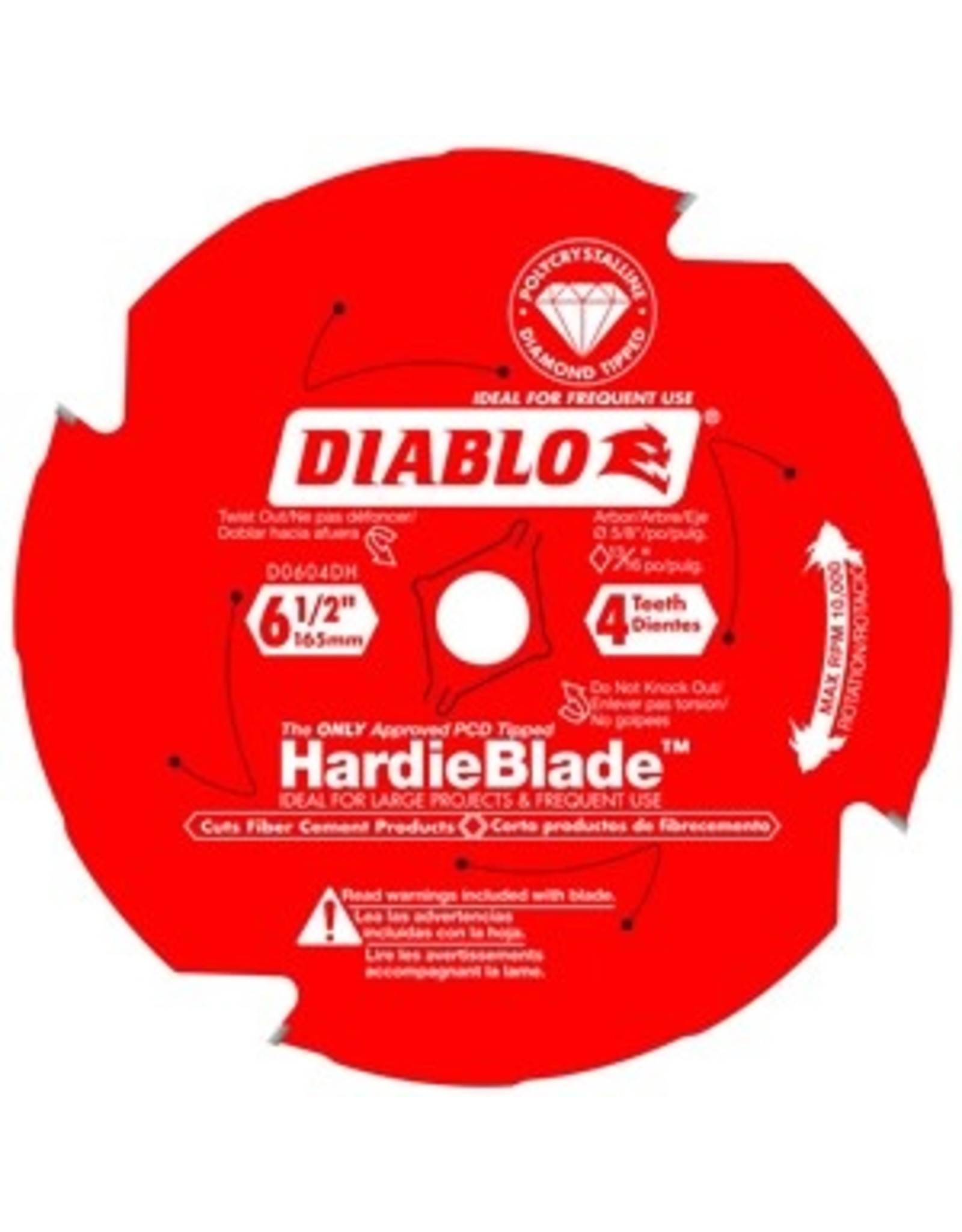 Diablo Diablo D0604DH Circular Saw Blade, 6-1/2 in Dia, 5/8 in Arbor, 4-Teeth, Polycrystalline Diamond Cutting Edge