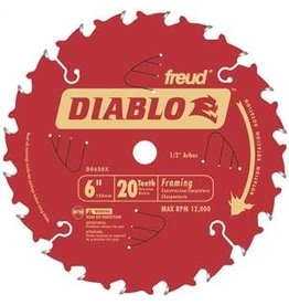 Diablo Diablo D0620X Circular Saw Blade, 6 in Dia, 1/2 in Arbor, 20-Teeth, Carbide Cutting Edge, Applicable Materials: Wood