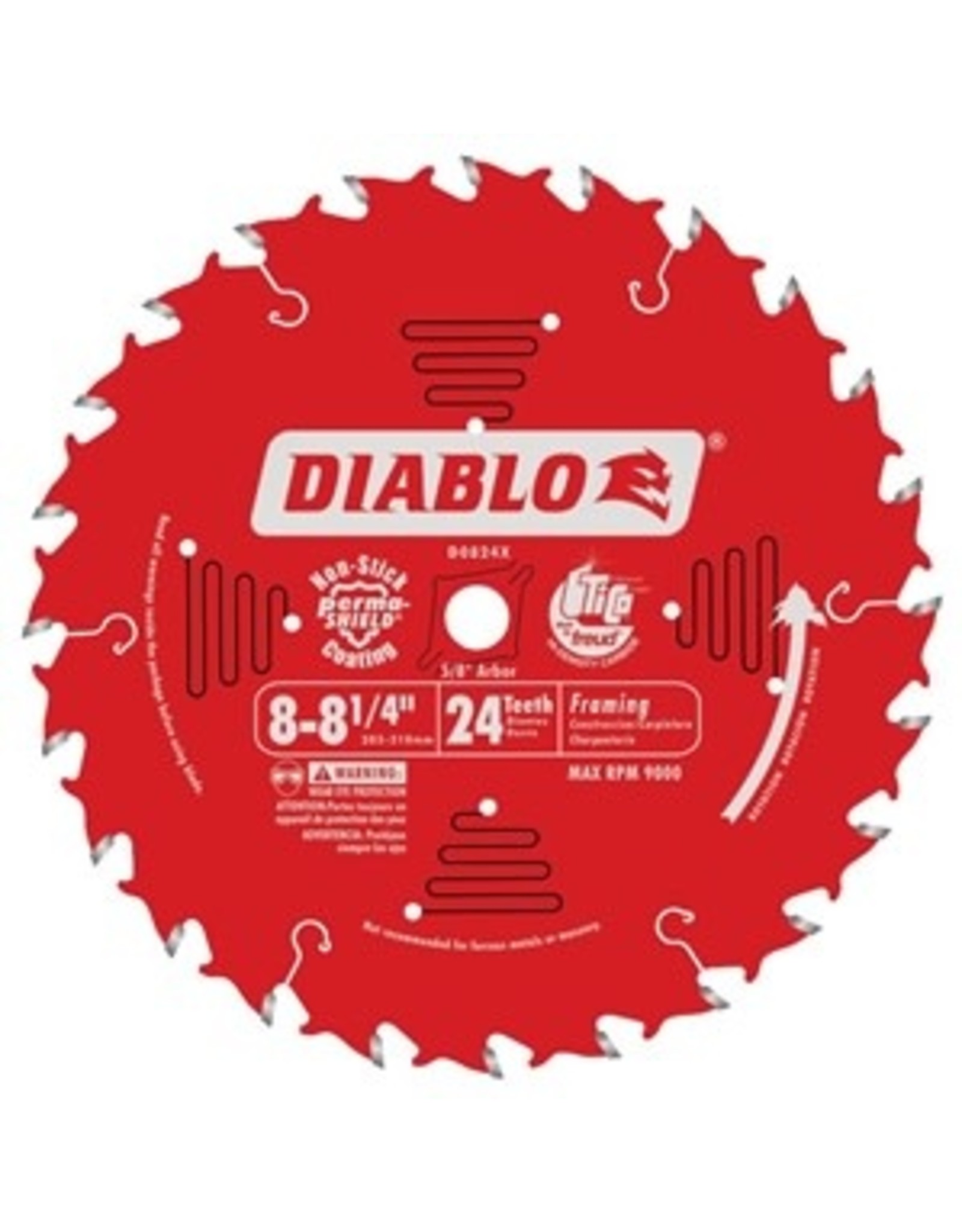 Diablo Diablo D0824X Circular Saw Blade, 8 to 8-1/4 in Dia, 5/8 in Arbor, 24-Teeth, Carbide Cutting Edge