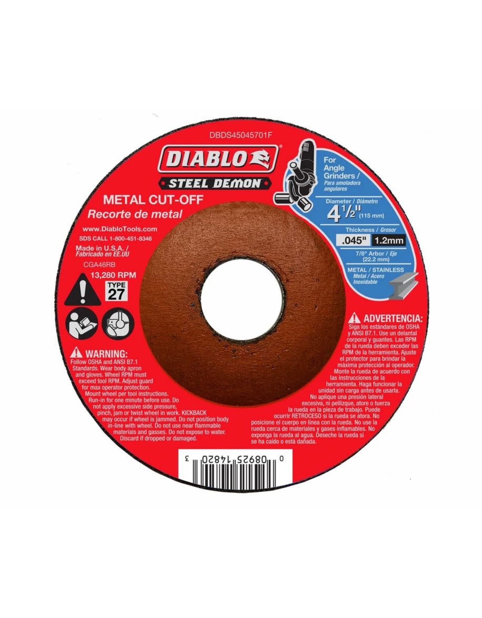 Diablo DBDS45045701F DIABLO - STEEL DEMON 4-1/2 in. Type 27 Metal Cut-Off Disc