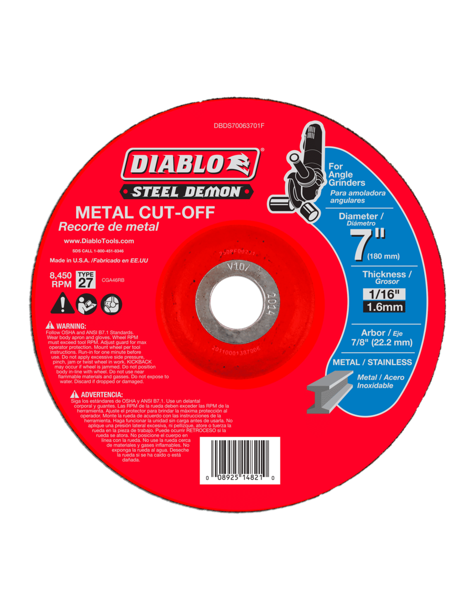 Diablo DBDS70063701F DIABLO - STEEL DEMON 7 in. Type 27 Metal Cut-Off Disc