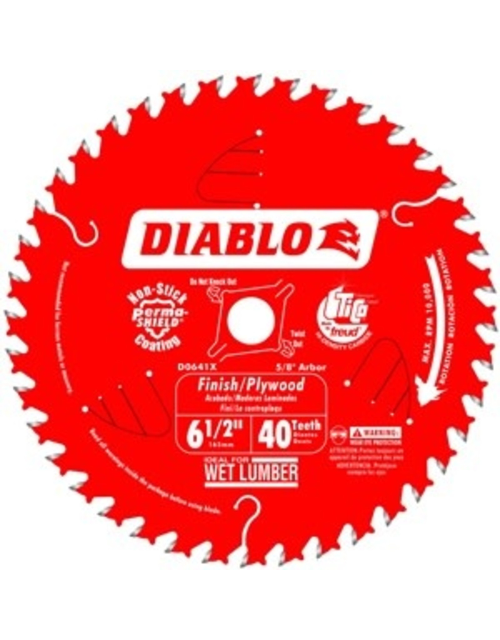 Diablo Diablo D0641A Circular Saw Blade, 6-1/2 in Dia, 5/8 in Arbor, 40-Teeth, Applicable Materials: Hardwood, Plywood