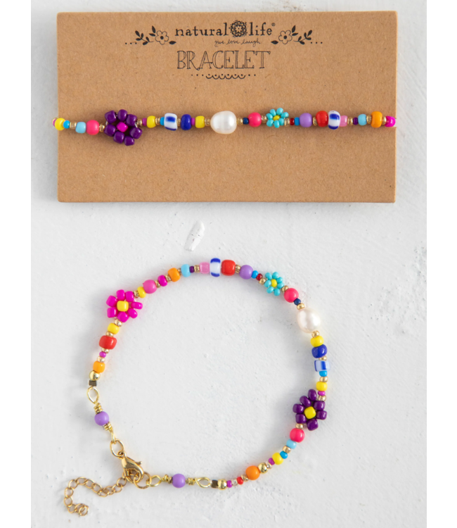 Natural Life Boho Beaded Daisy & Pearl Bracelet