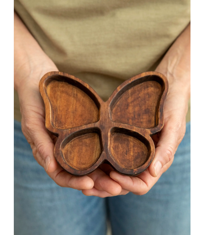Natural Life Carved Wood Trinket Dish