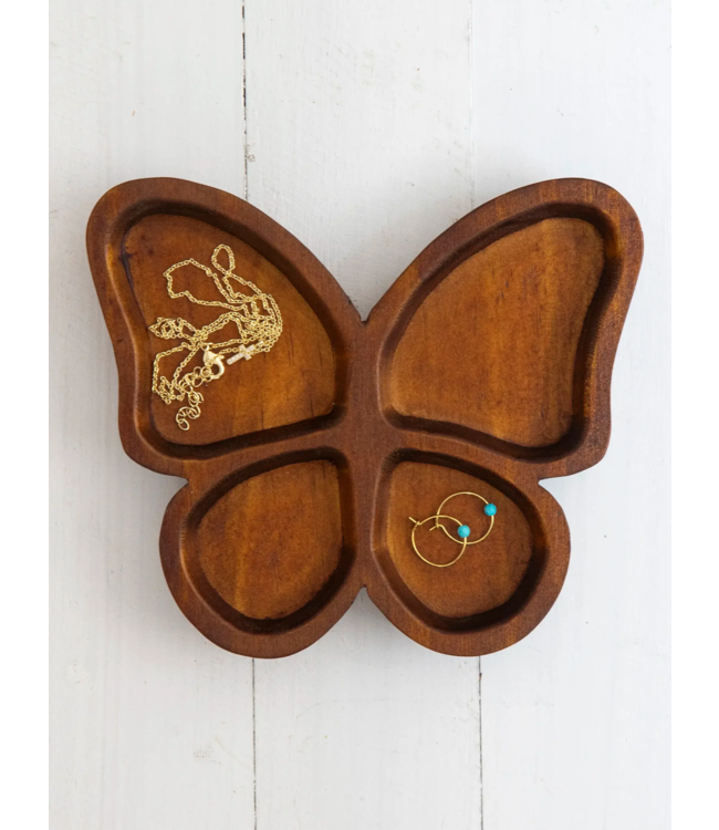 Natural Life Carved Wood Trinket Dish