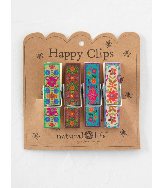 Natural Life Happy Clips, Set Of 4