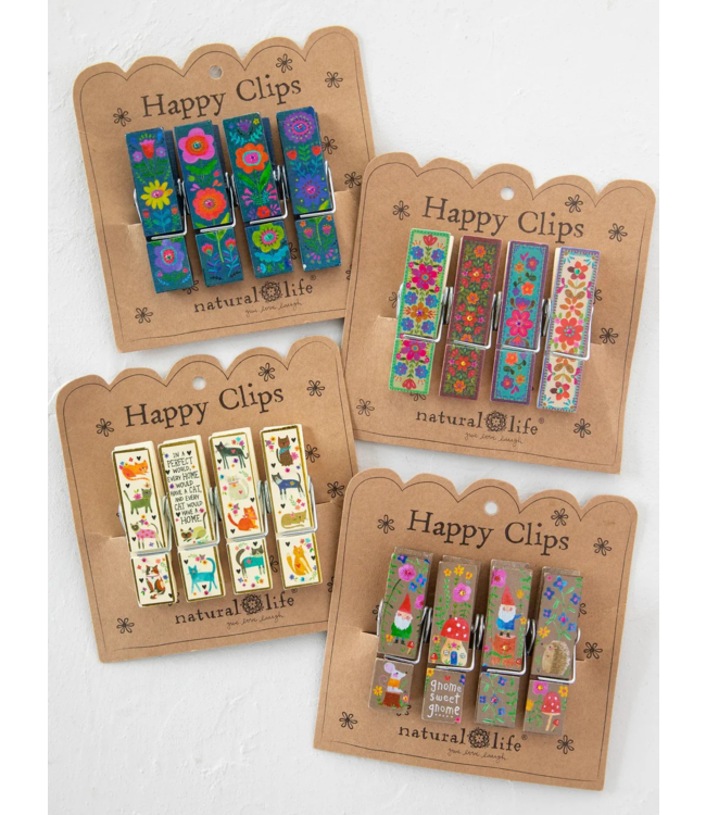 Natural Life Happy Clips, Set Of 4