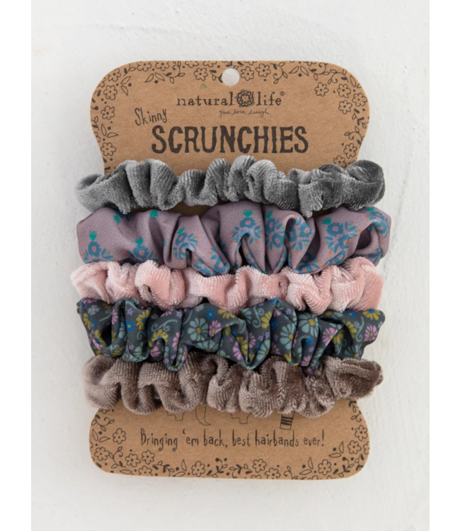 Natural Life Print and Velvet Scrunchies, Set of 5