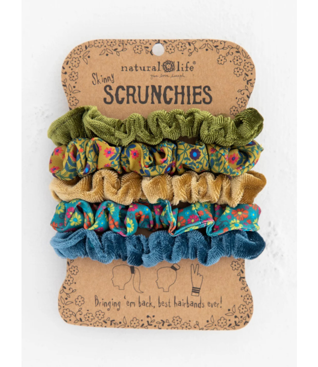 Natural Life Print and Velvet Scrunchies, Set of 5