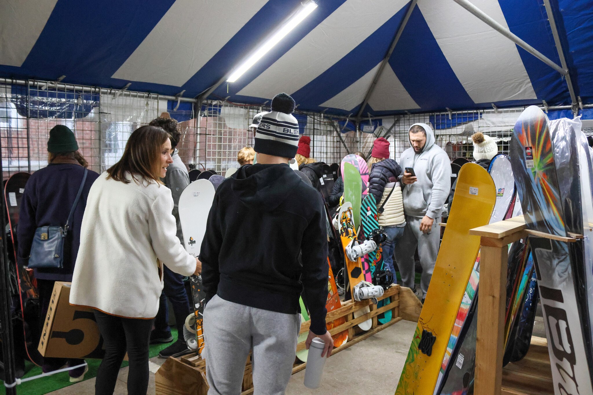 Family finding ski gear at the Plymouth swap