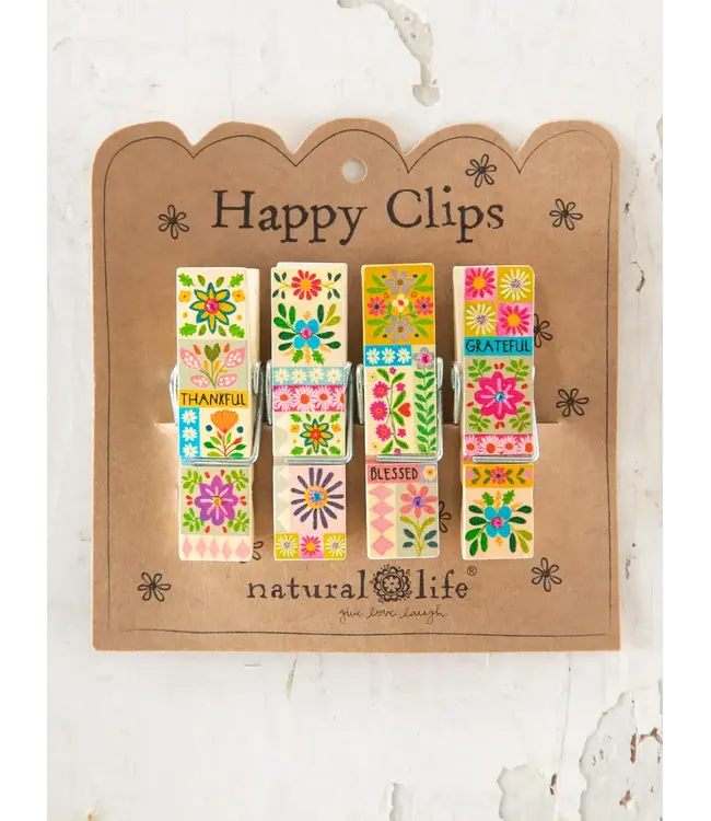 Natural Life Happy Clips, Set Of 4