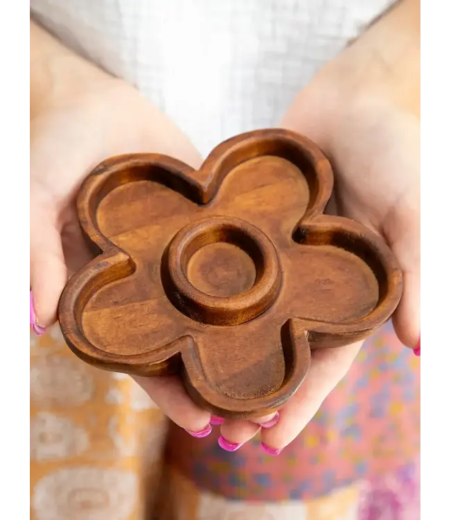 Natural Life Carved Wood Trinket Dish
