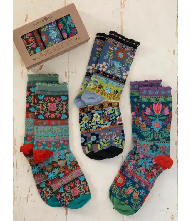 Natural Life Boxed Boho Sock Set, Set of 3