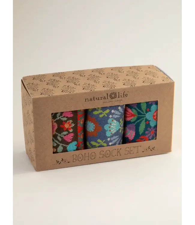 Natural Life Boxed Boho Sock Set, Set of 3