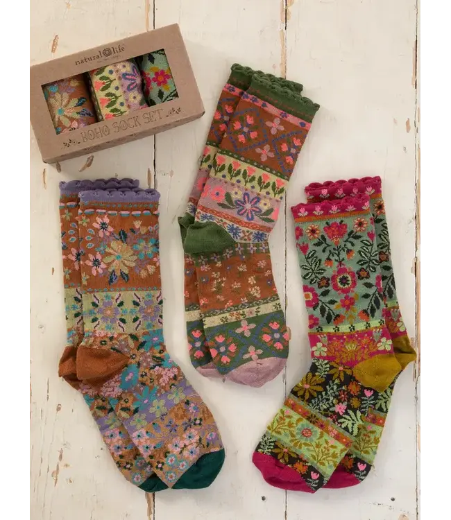 Natural Life Boxed Boho Sock Set, Set of 3