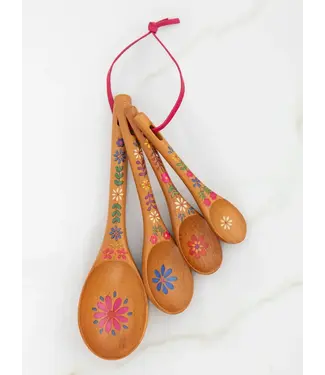 Natural Life Folk Flower Wooden Measuring Spoons, Set of 4