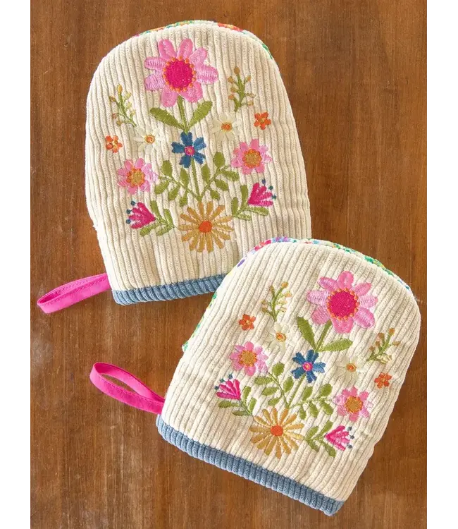 Natural Life Embroidered Mini Oven Mitts, Set of 2