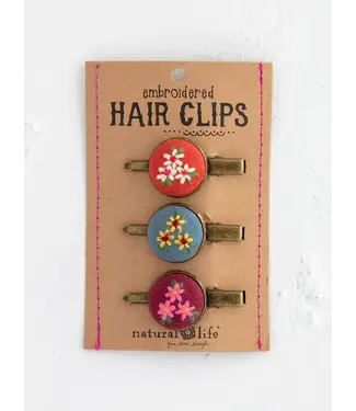Natural Life Embroidered Button Hair Clips, Set of 3