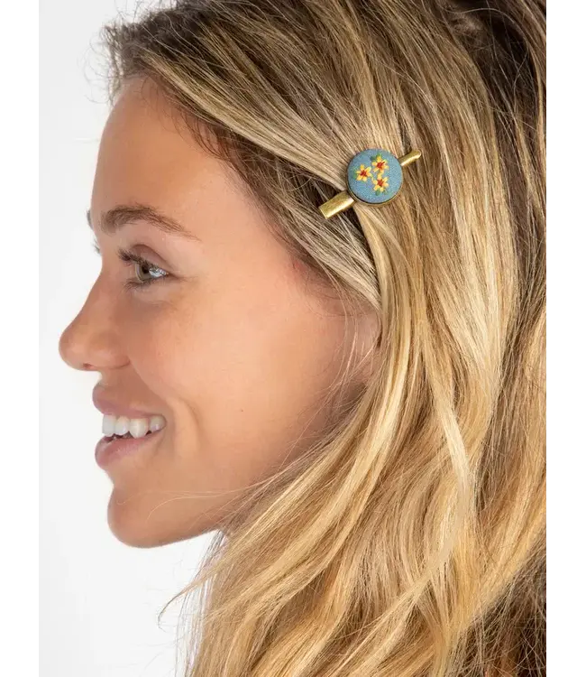 Natural Life Embroidered Button Hair Clips, Set of 3