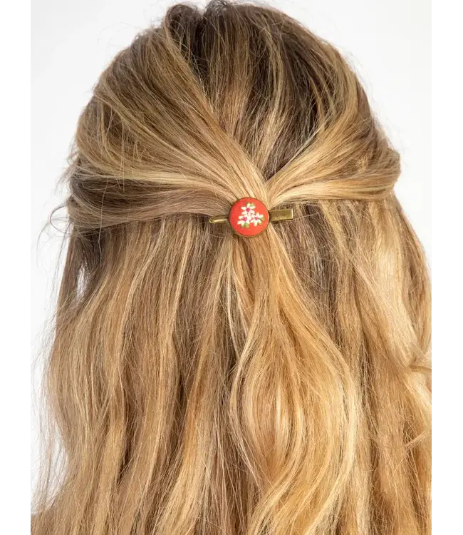 Natural Life Embroidered Button Hair Clips, Set of 3