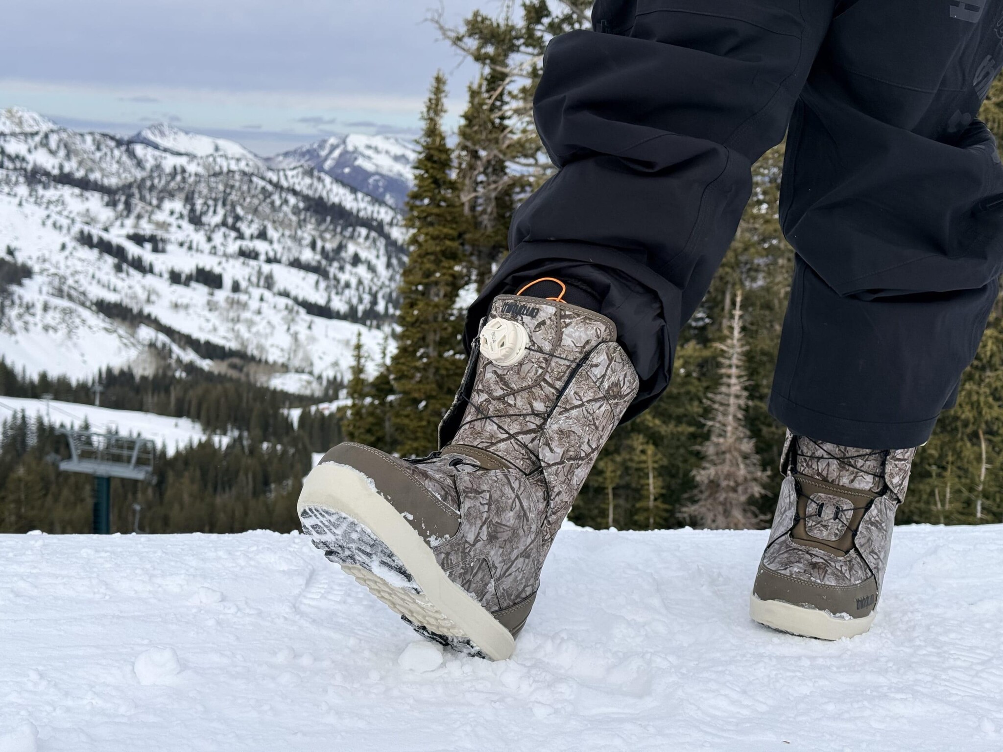 ThirtyTwo snowboard boots being worn by a snowboarder