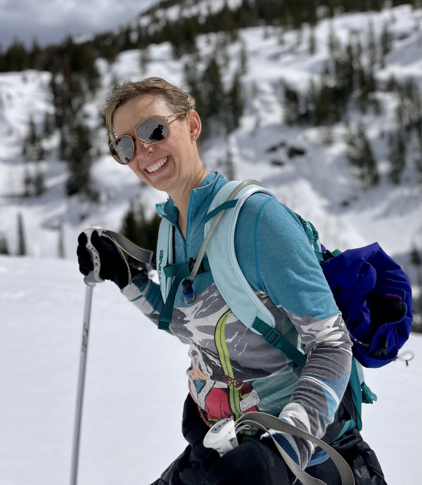 Heidi from Sun & Snow skiing in the mountains
