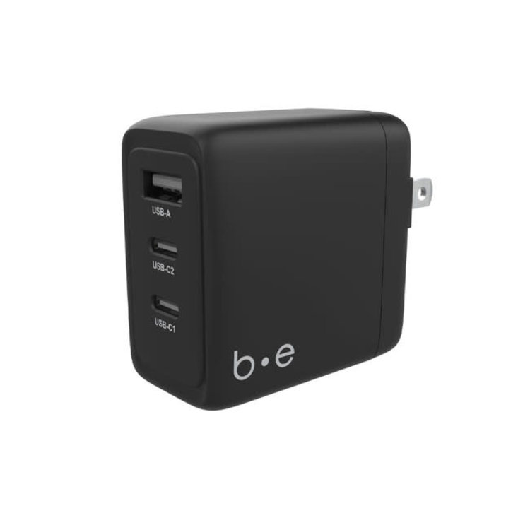 Blu Element Wall Charger 3 Port 65W Power Delivery 2USB-C and USB-A Black Matte