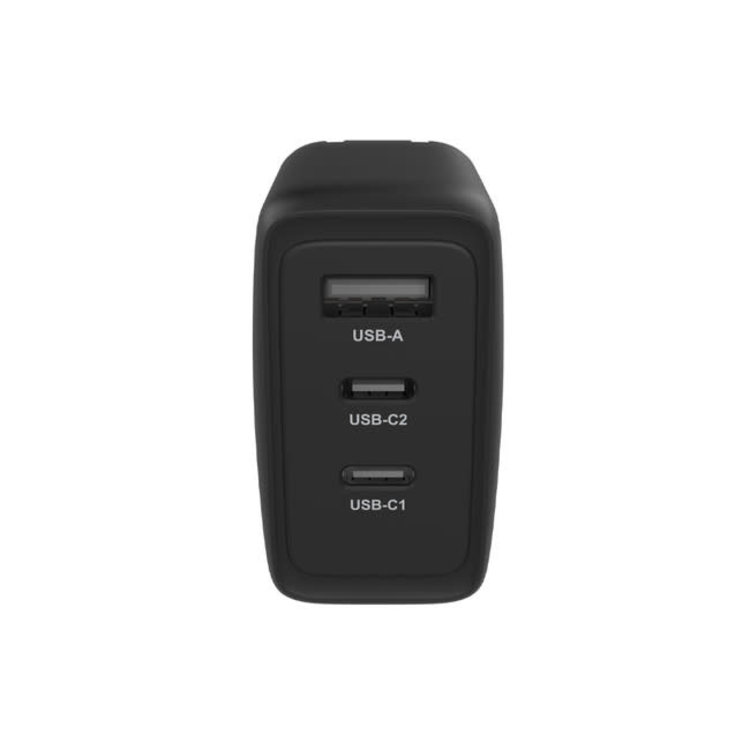 Blu Element Wall Charger 3 Port 65W Power Delivery 2USB-C and USB-A Black Matte
