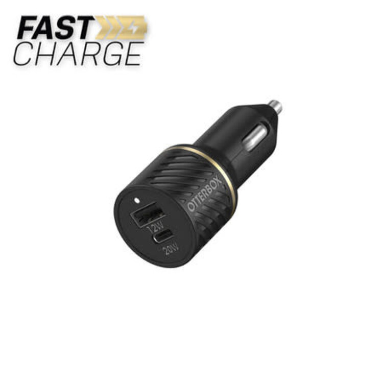 Otterbox Dual Fast Charge Premium Car Charger USB-C 30W (18W PD + USB-A 12W) Black