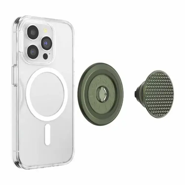 PopSockets PopGrip MagSafe Round w/ Adapter Ring Triangle Knurled Olive