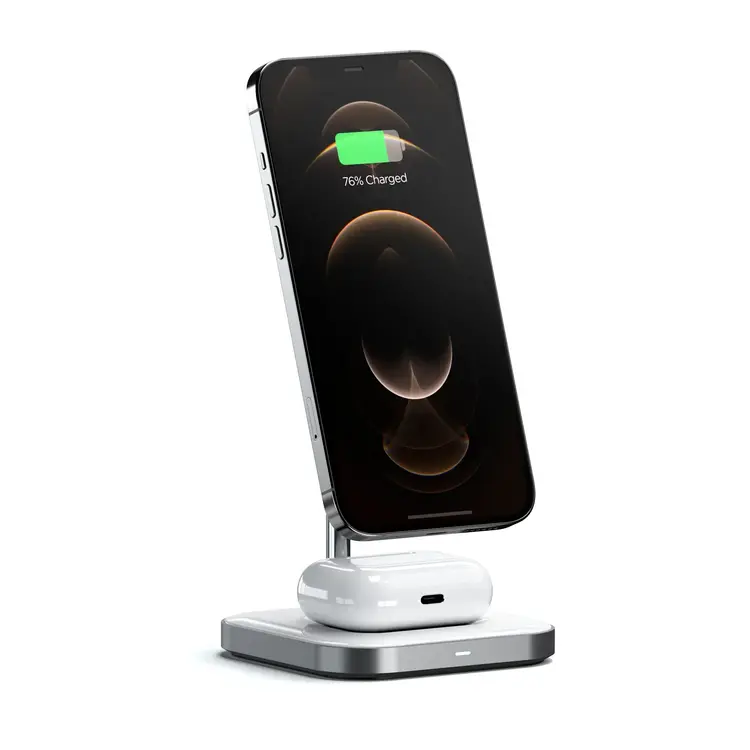 Satechi Aluminum 2-in-1 Magnetic Qi Wireless Charging Stand Space Grey