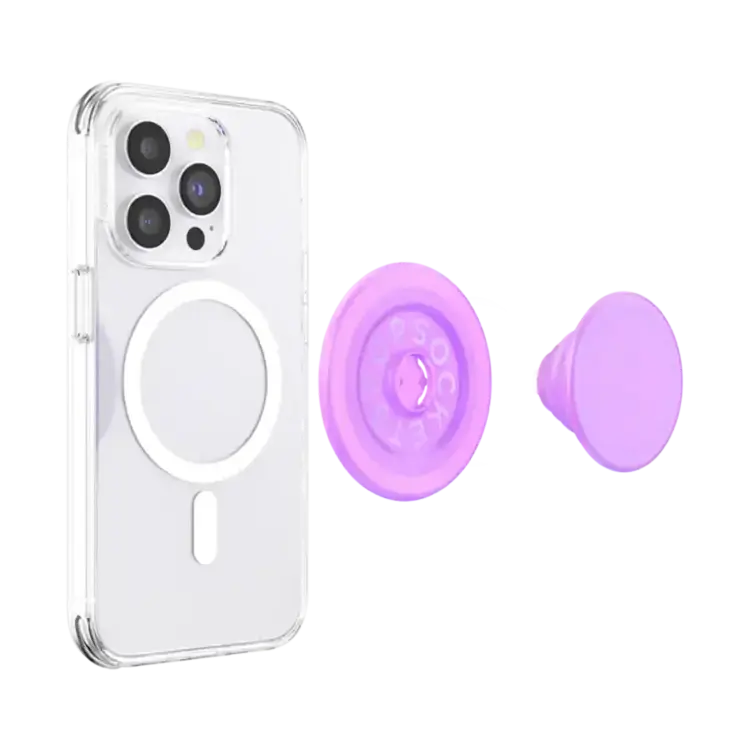 PopSockets PopGrip for MagSafe Round with Adapter Ring Pink Opalescent Translucent