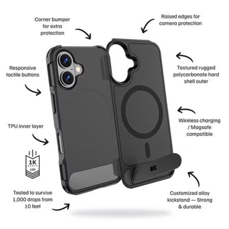 Blu Element iPhone 16  Armour Ultra MagSafe w/Kickstand Case Black