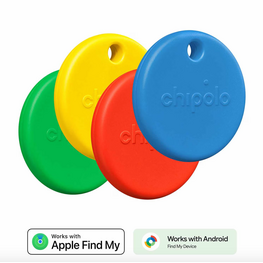 Chipolo POP 4 Pack Tracking Tag (Works with Google’s Find My Device or Apple Find My) Red/Blue/Yellow/Green