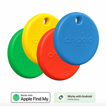 Chipolo POP 4 Pack Tracking Tag (Works with Google’s Find My Device or Apple Find My) Red/Blue/Yellow/Green