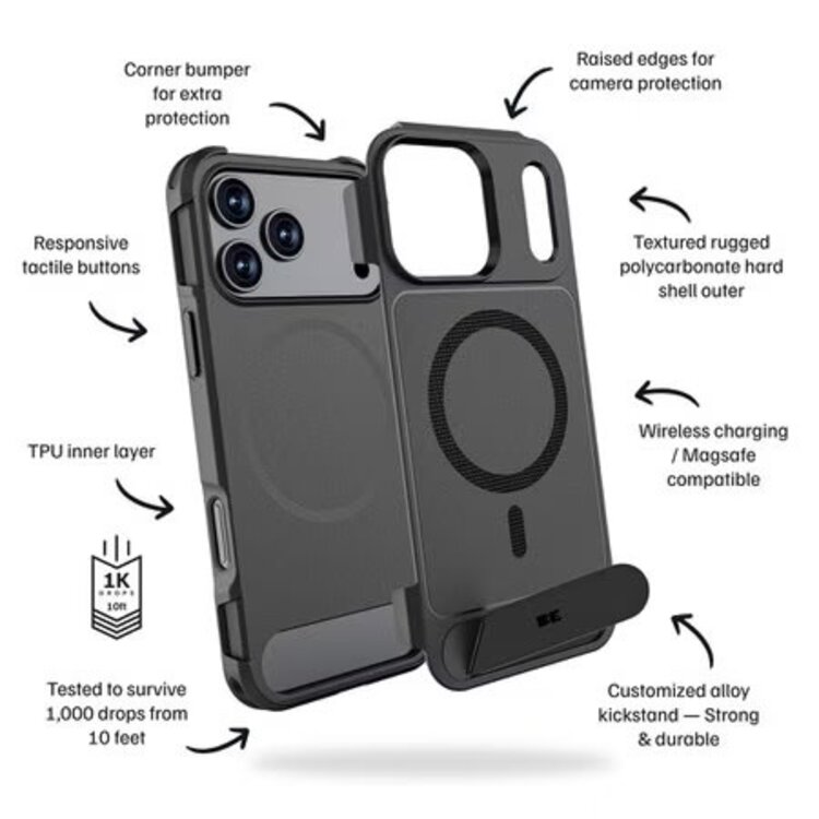 Blu Element iPhone 17 Pro Max Armour Ultra MagSafe w/Kickstand Case Black