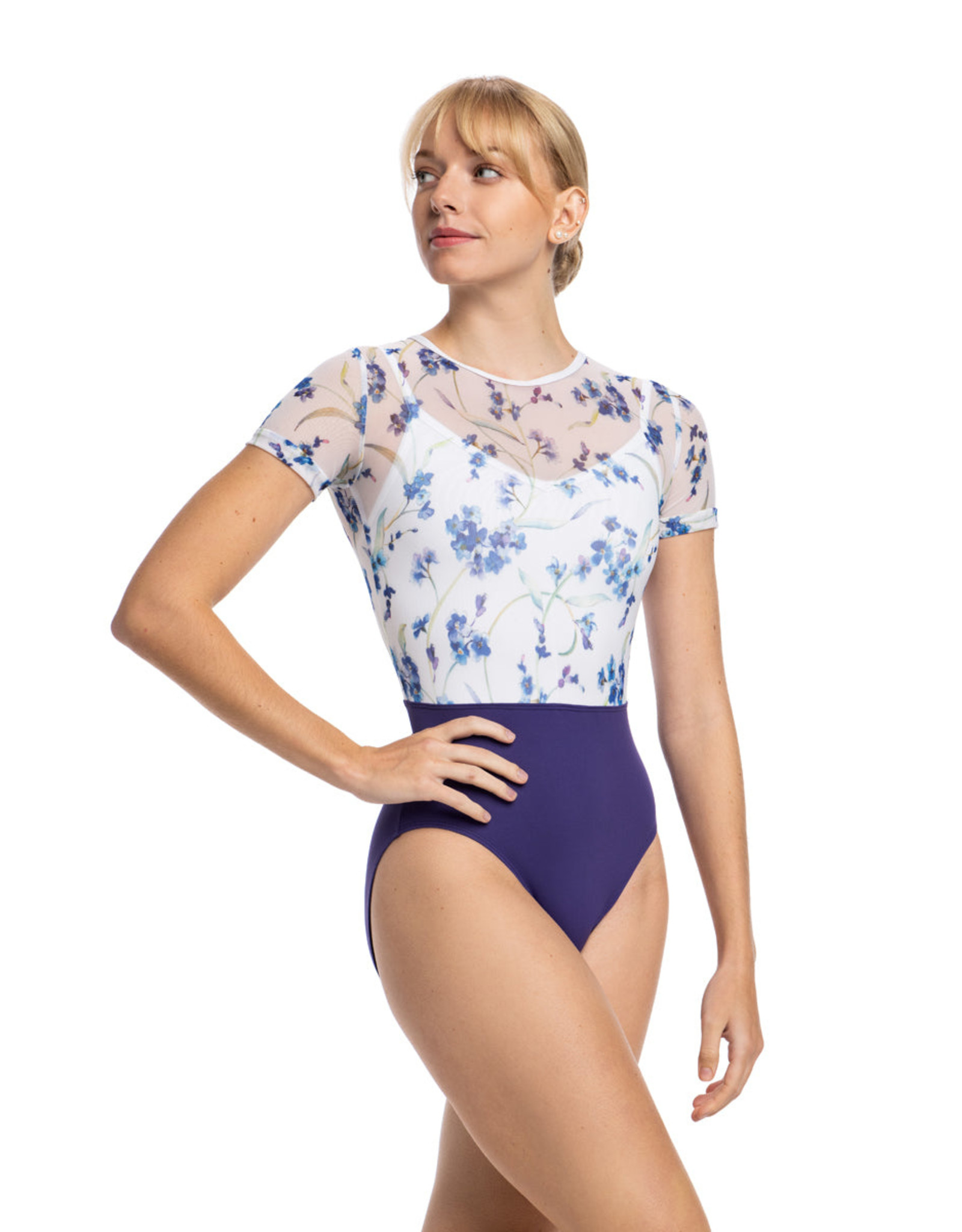 AINSLIEWEAR ADINA LEOTARD WITH FORGET ME NOT PRINT