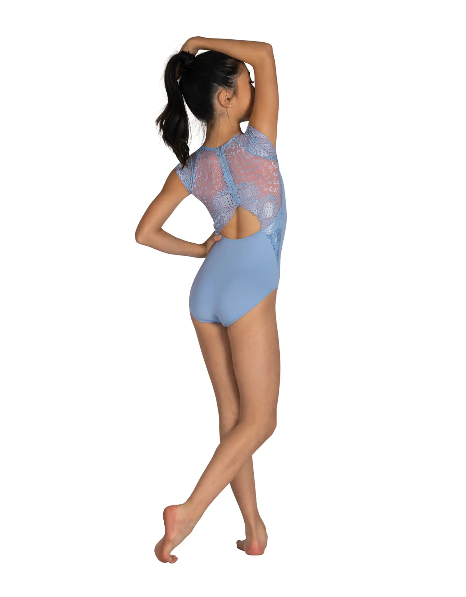 DANZNMOTION DANZNMOTION 24102C YOUTH AUDRA CAP SLEEVE LACE LEOTARD